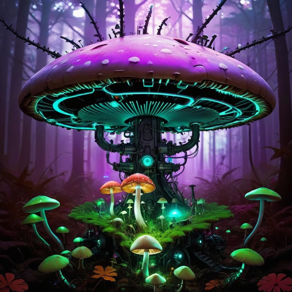 Vibrant Cyberpunk Mushroom Forest