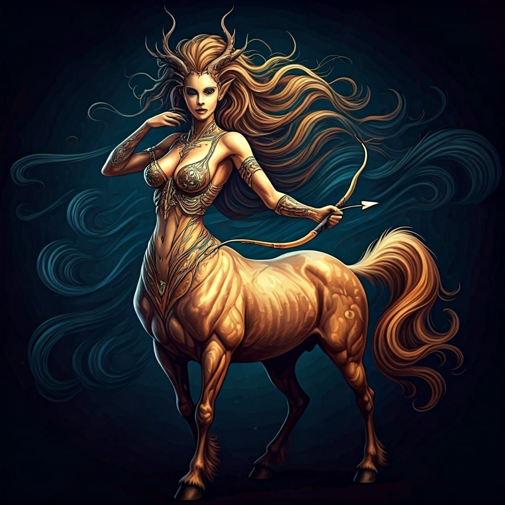 Ethereal Female Centaur in Vibrant Watercolor Style