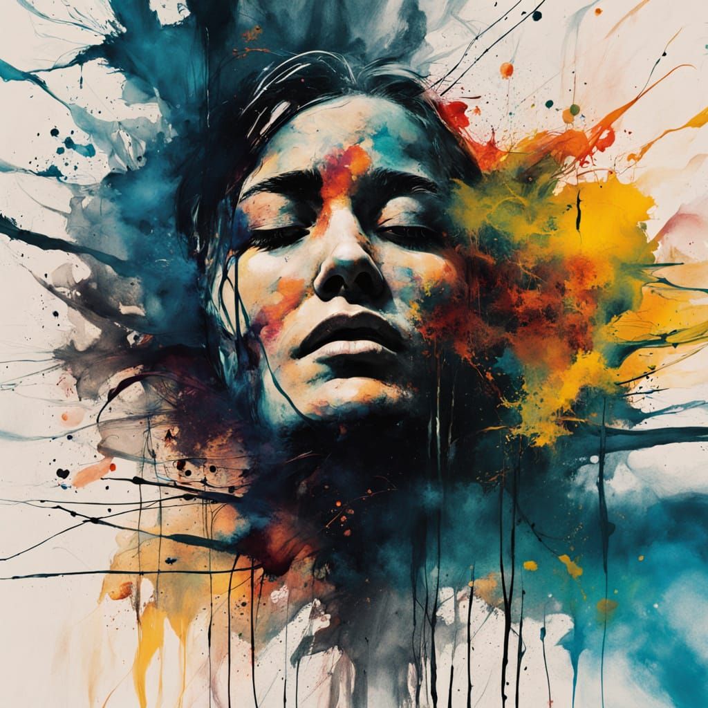 Surreal Woman Emerges from Shadows in Vibrant Neurographic I...