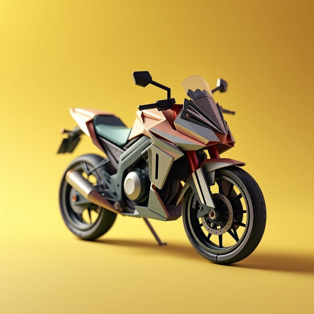 Origami Motorcycle in 3D Digital Art Style