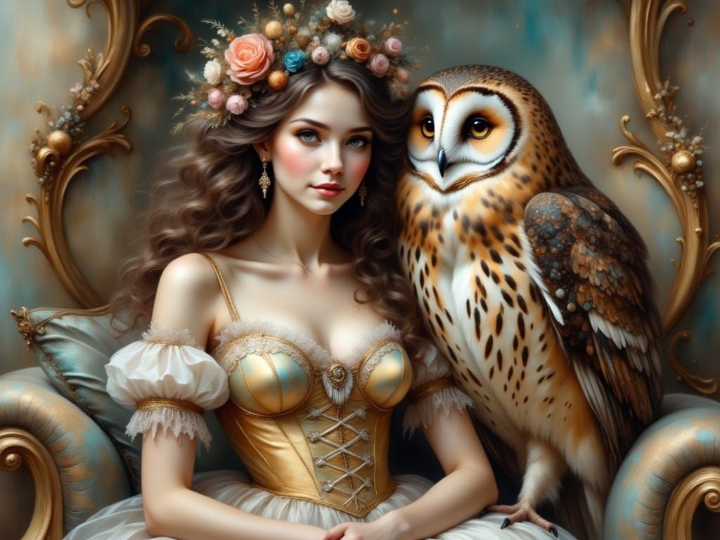 Victorian Woman with Owl in Fantasy Art Style
