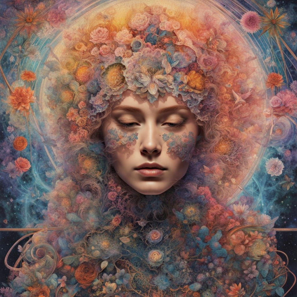 Surreal Woman Medium Interwoven with Stars and Water