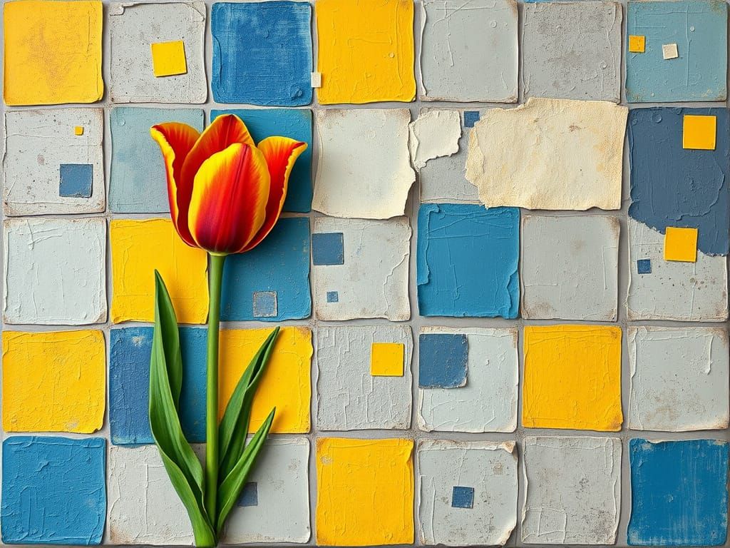 Vibrant Gouache Painting of a Single Tulip