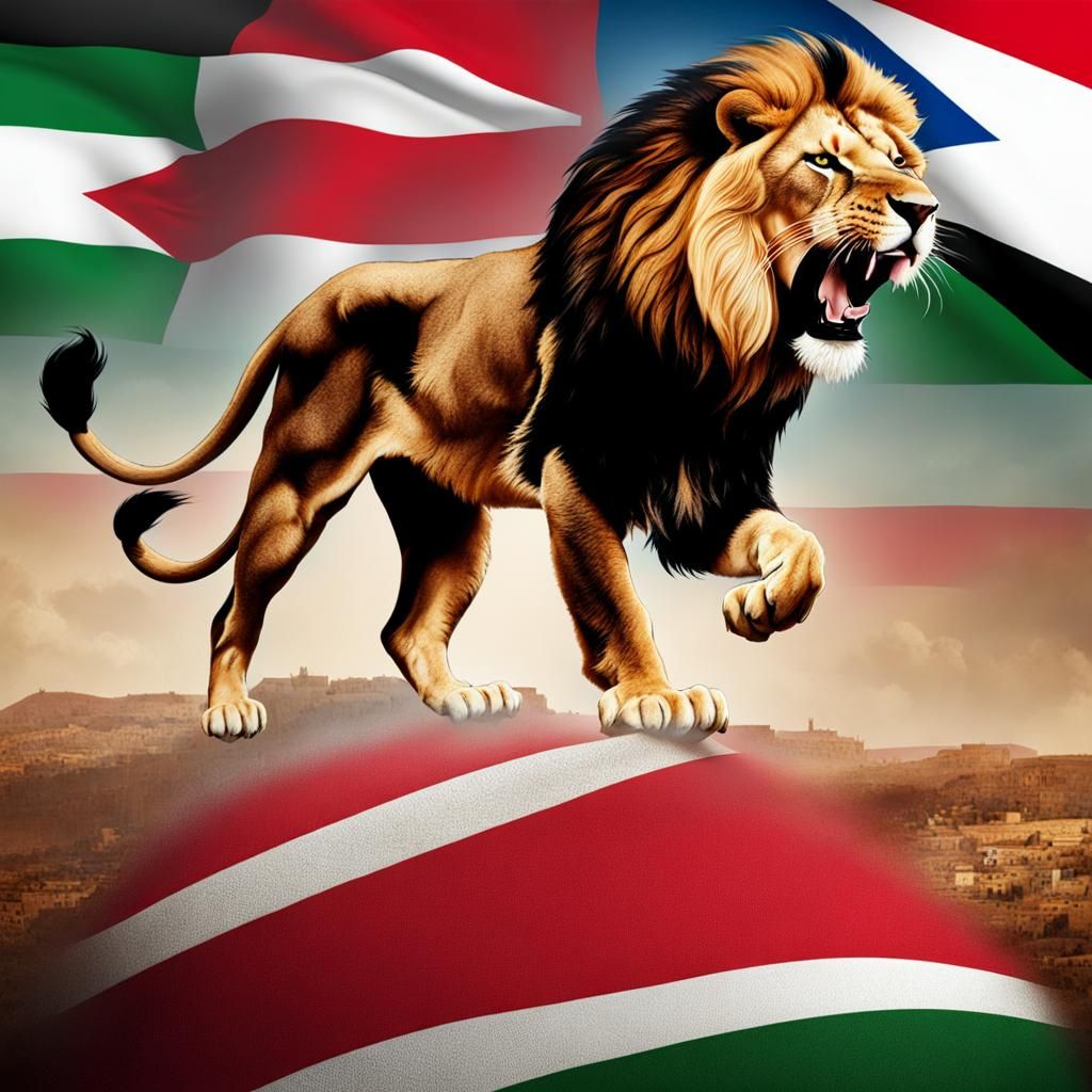 Lion Dominates Palestine Flag with Israel Mouse in Subjugati...