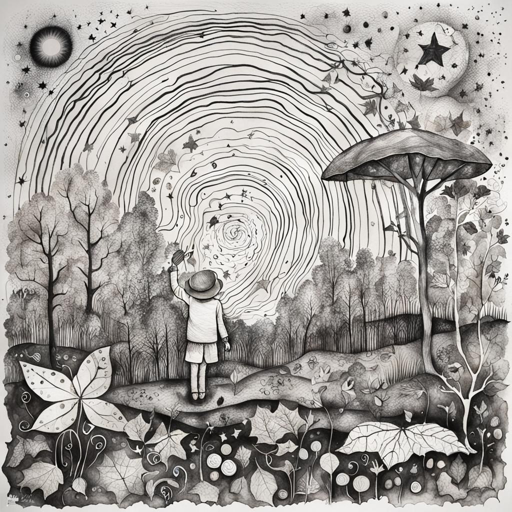 surreal autumn  child's drawing of a dreamer  , rayograph Ma...