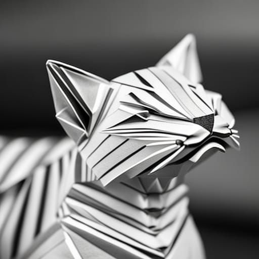 Realistic Origami Paper Tiger in Monochrome