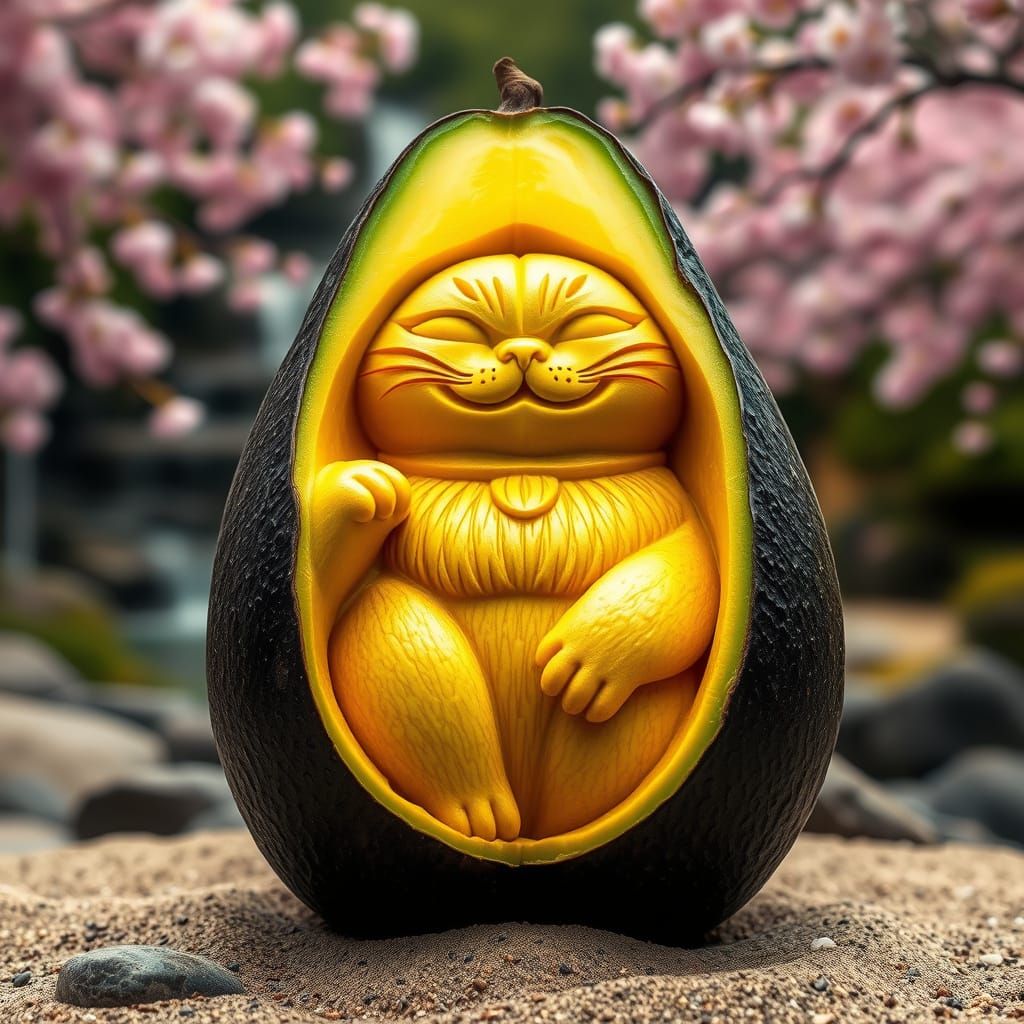 Surreal Avocado Art in Zen Garden Style
