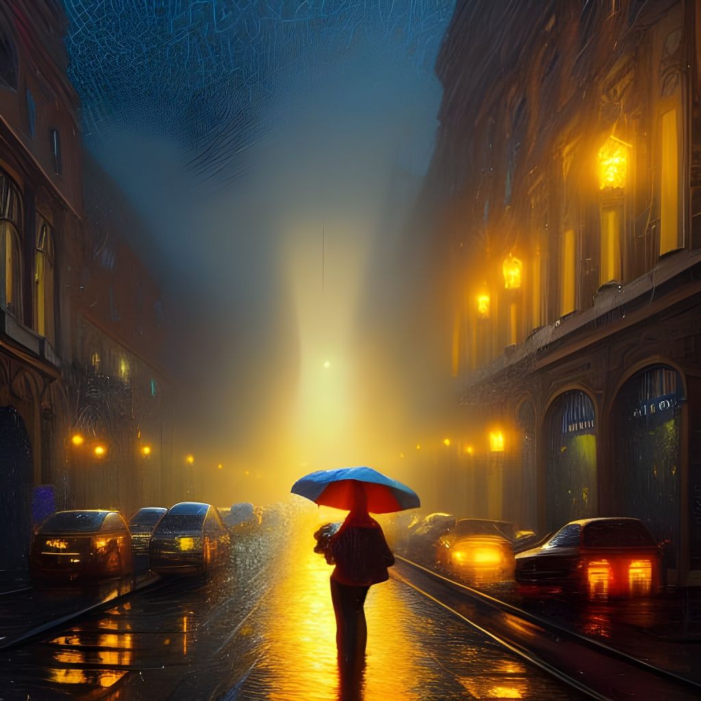 Surreal Scene of a Hypocritical Figure Belching in the Rain