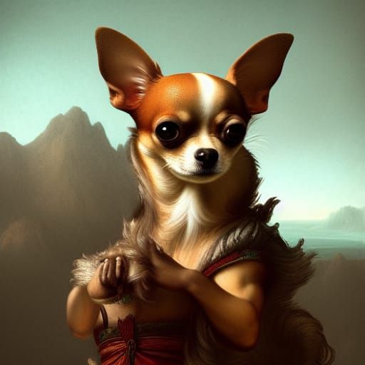 Leonardo da Vinci's Whimsical Chihuahua in Vibrant Fantasy R...