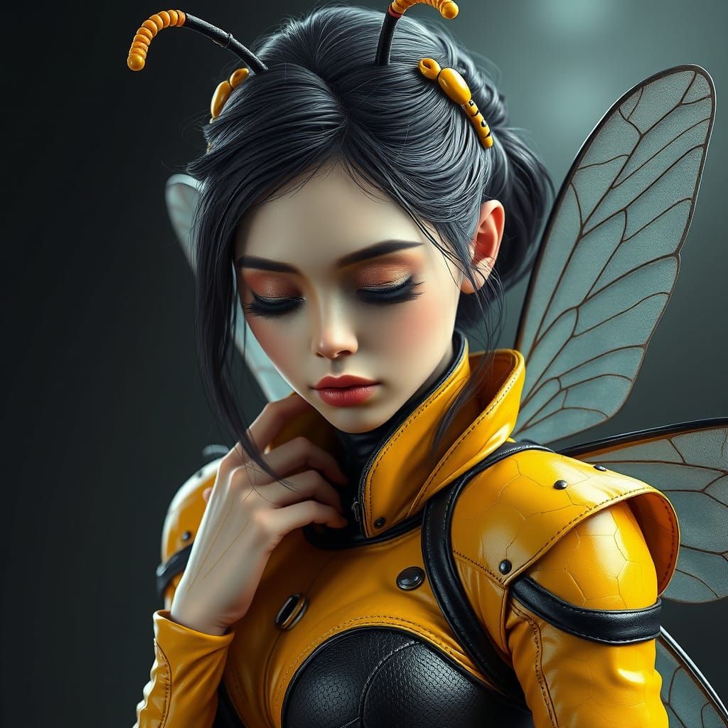 Bumble Bee Woman in Hyperrealistic Style