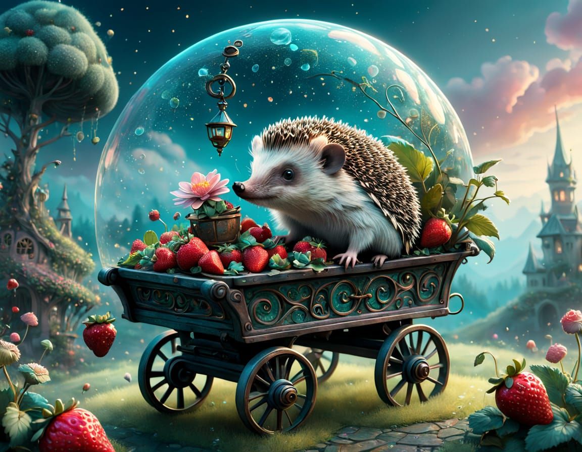 Whimsical Fairycore Scene with Magical Hedgehog and Strawber...