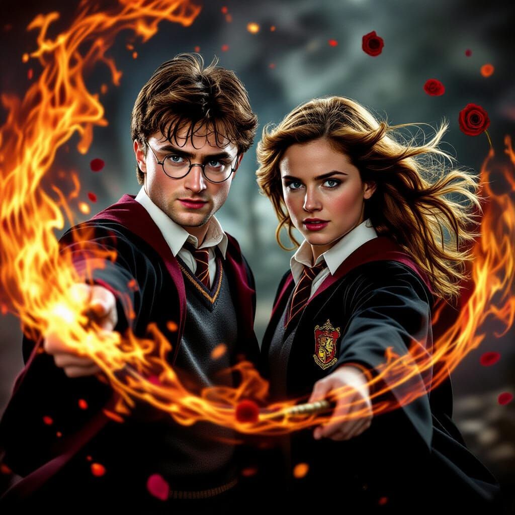 Harry Potter and Hermione Granger in a Dramatic Scene