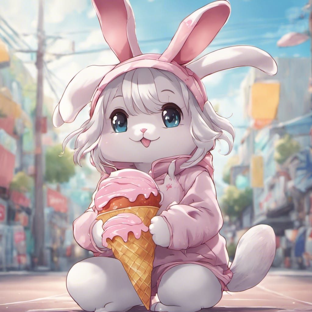 Whimsical Rabbit Enjoys Summery Treat