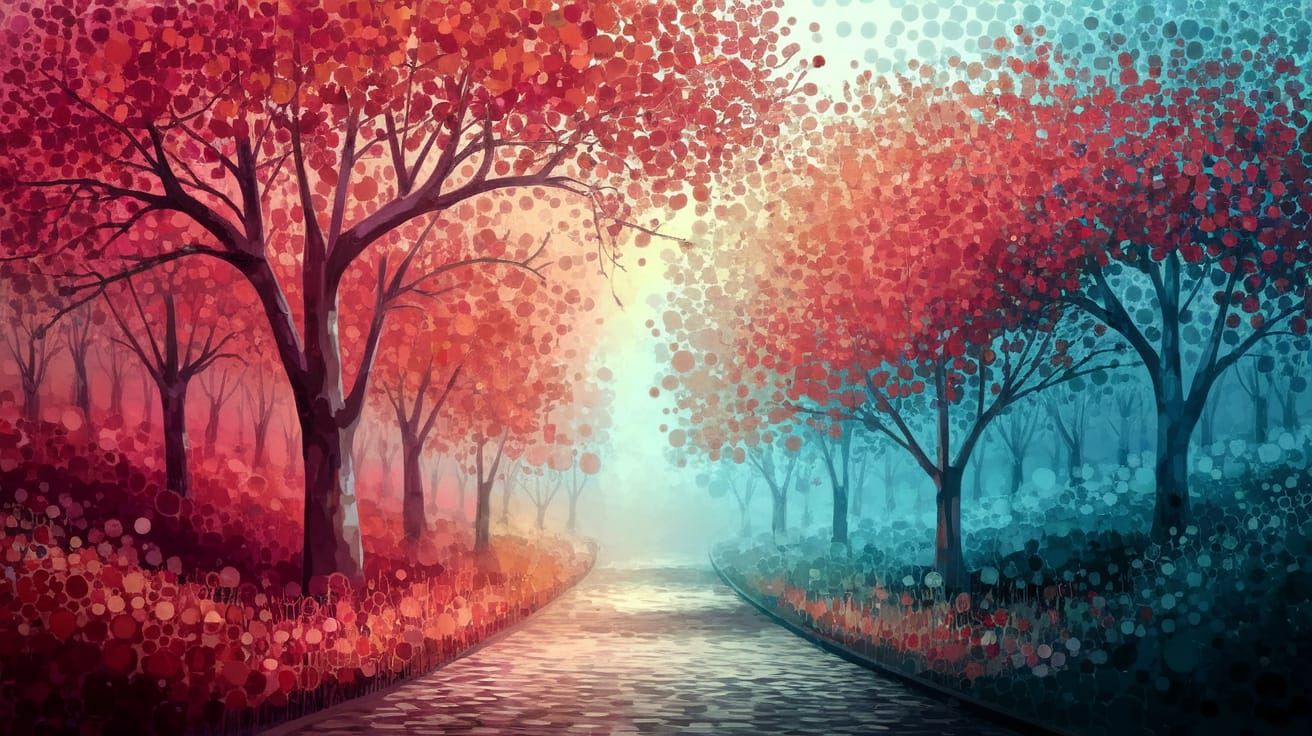 Autumn Forest in Dreamy Pointillism