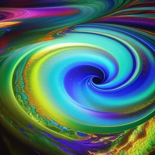 Surreal Whirlpool Illuminated with Golden Outlines in Photor...