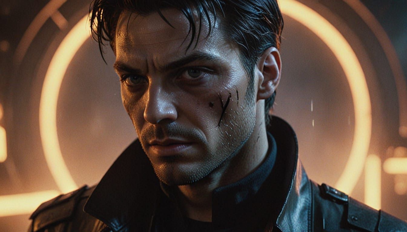 Dystopian Warrior in Gritty Urban Landscape