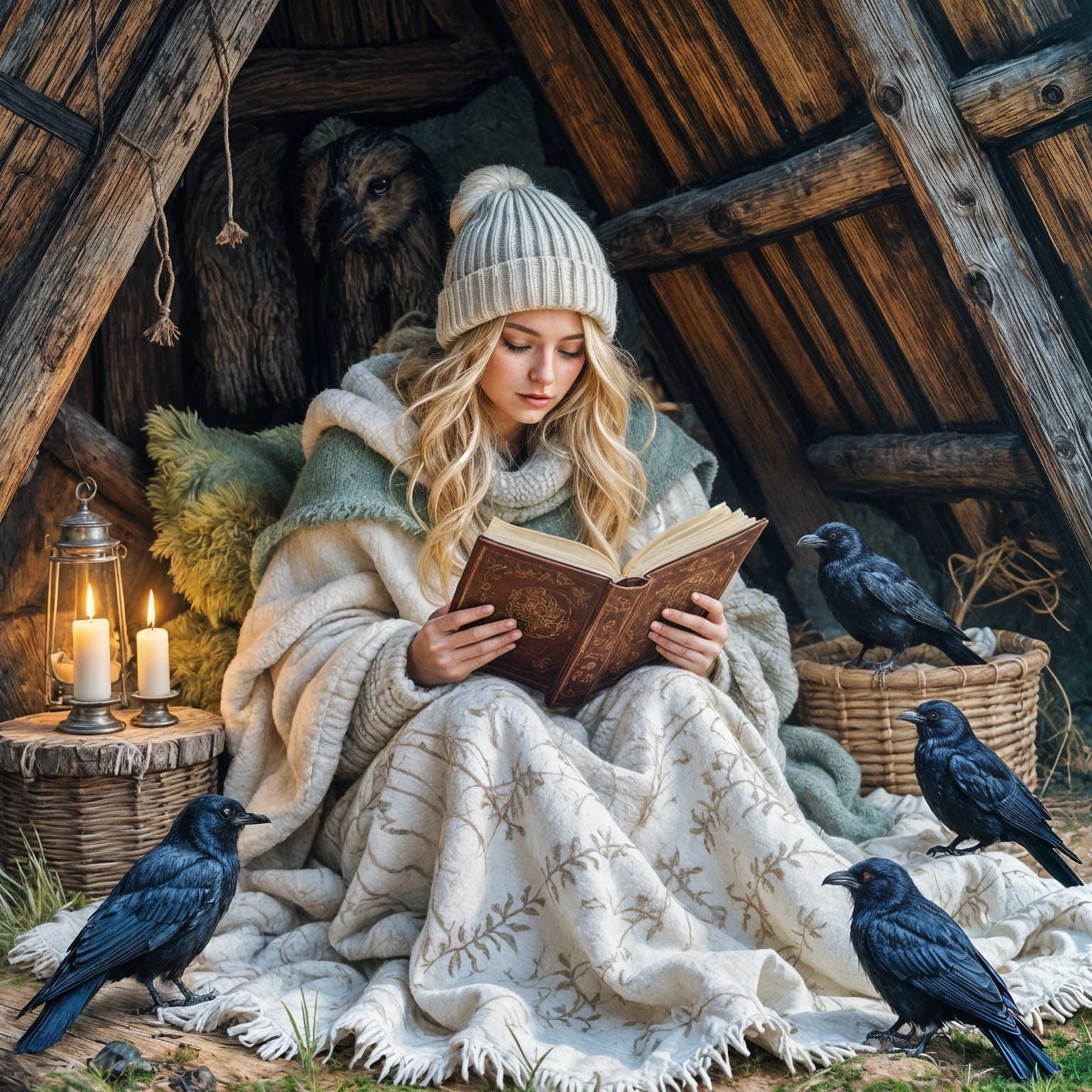 Cozy Reading Nook in Scandinavian Hut