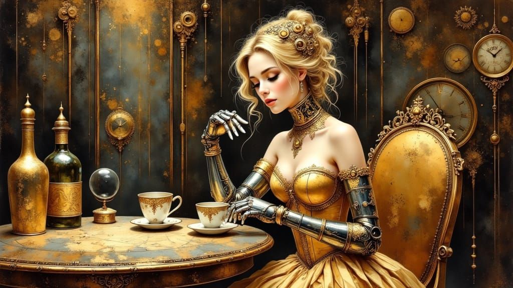 Steampunk Woman in Elegant Art Nouveau Inspired Outfit