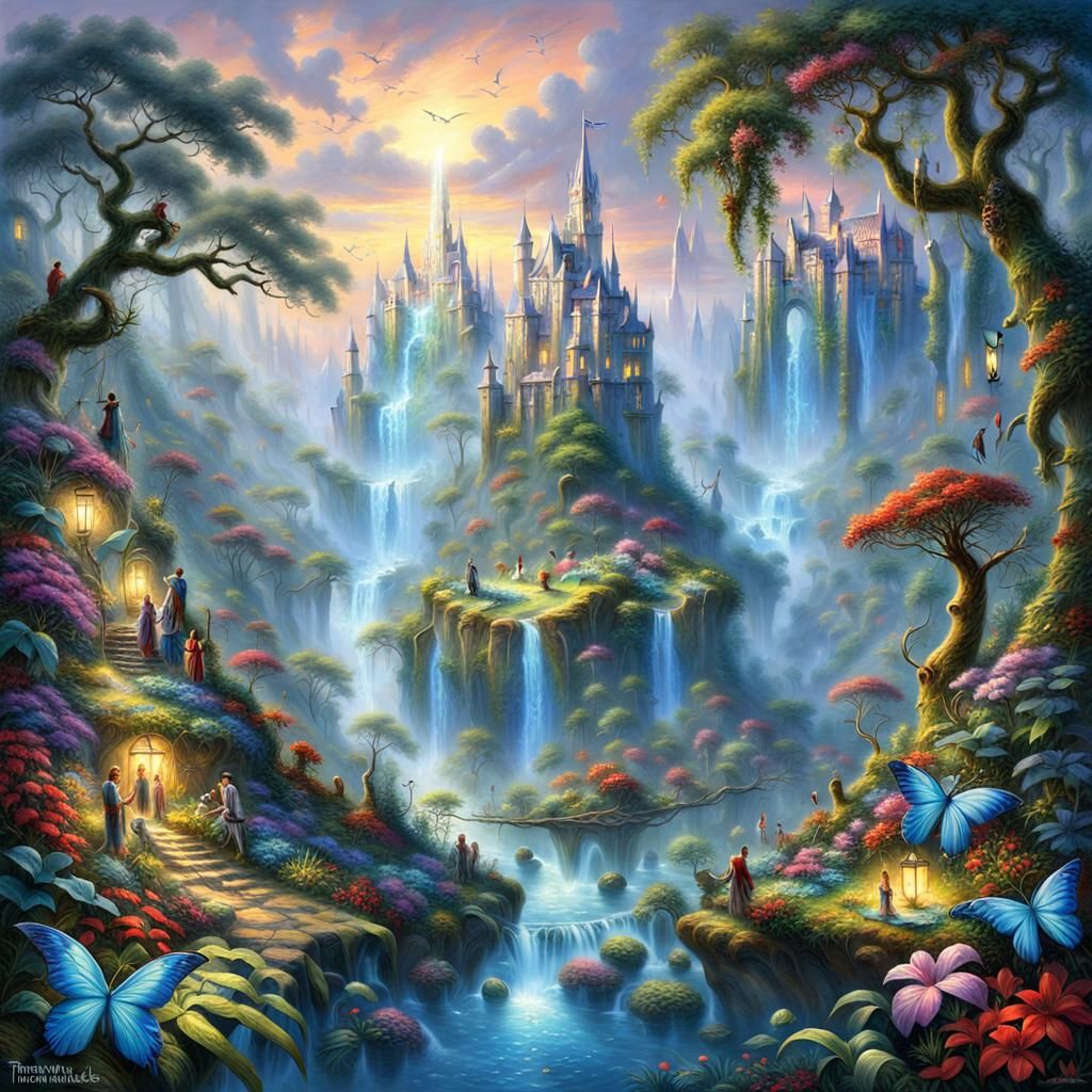 Floating Waterfalls in Vibrant Tropical Fantasy