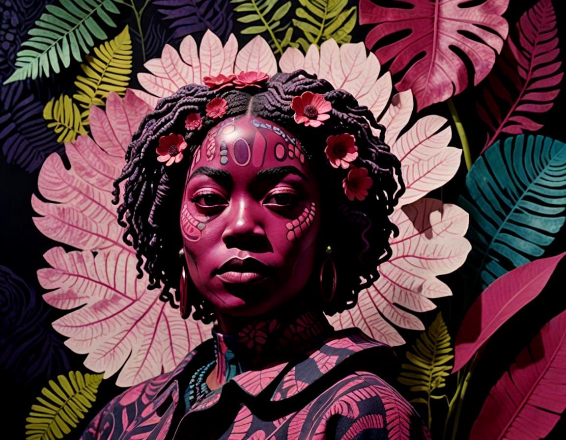 Black Woman Portrait with Dramatic Lighting and Psychedelic ...