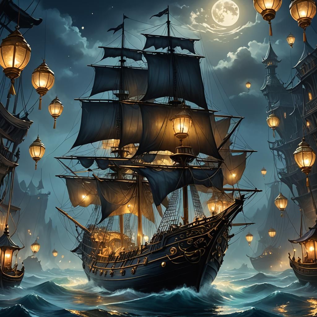 Mystical Black Pearl in Moonlit Waters