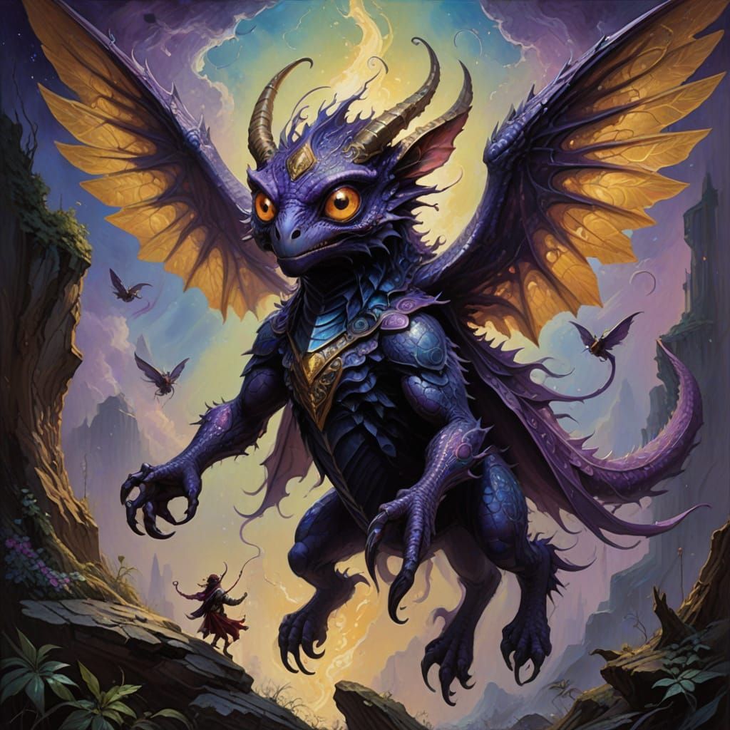 Whimsical Fantasy Creature in Vibrant Oil Painting Style