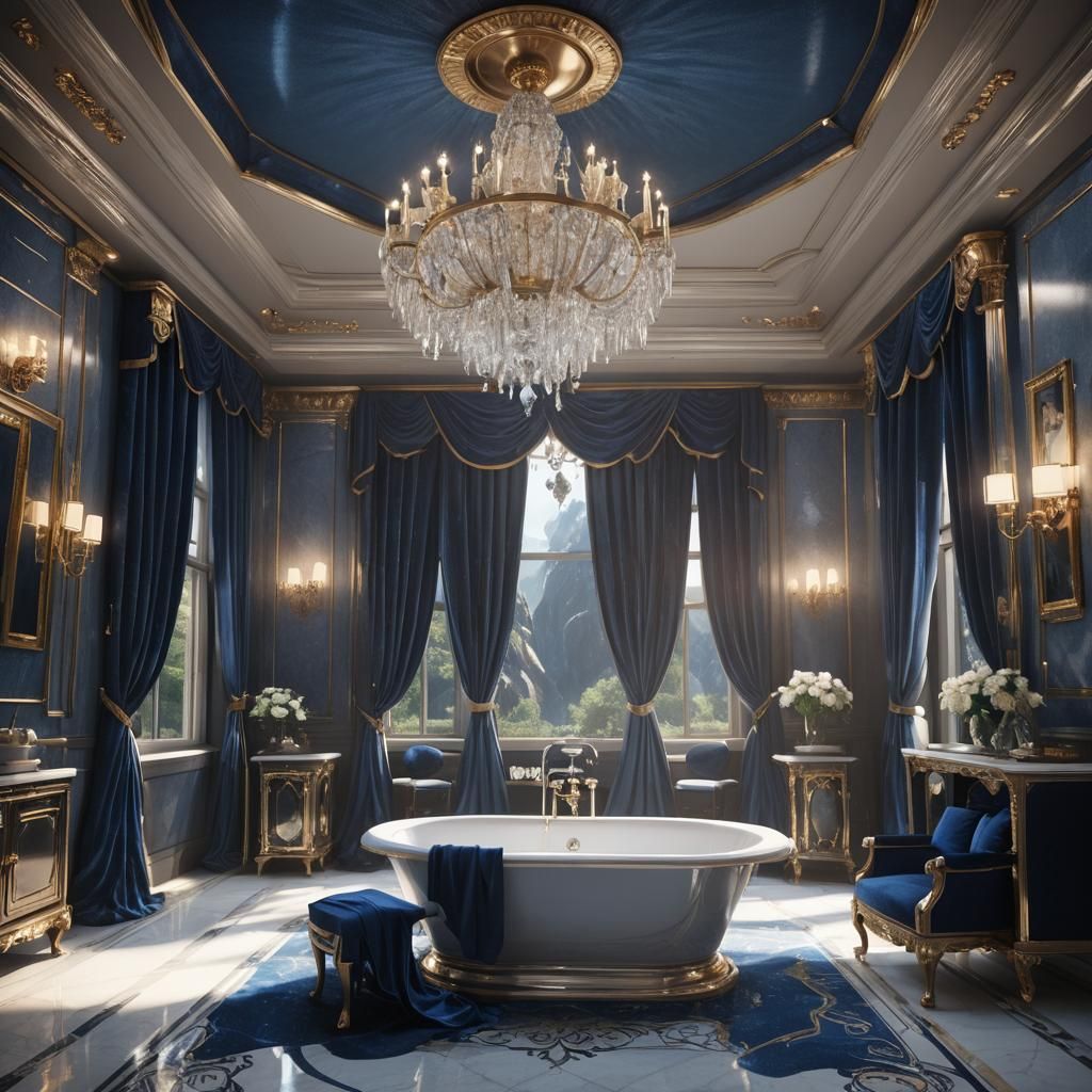 Elegant Ravenclaw Bathroom in Opulent Silver and Sapphire
