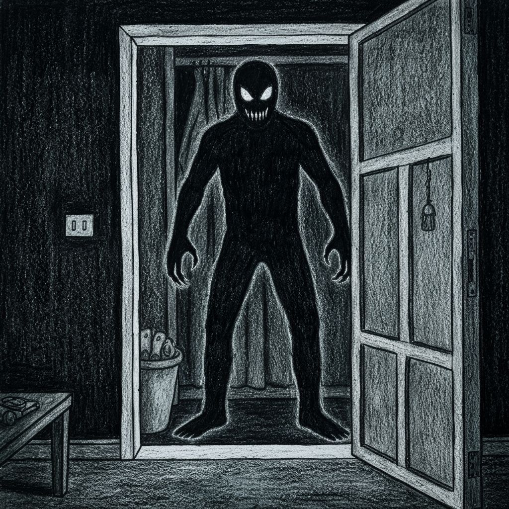 Creepy Shadow Figure Lurking in Dark Room