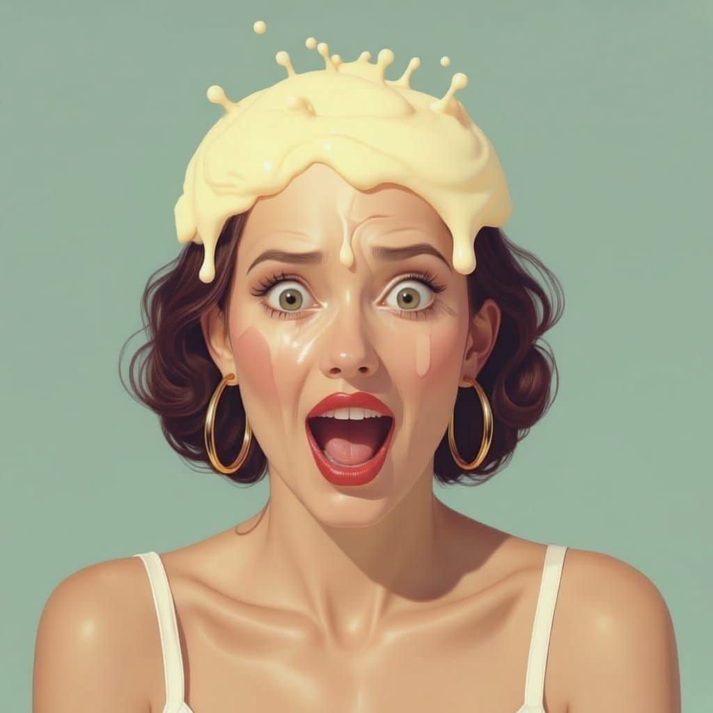 Cream Pie Falling on Woman's Head with Hoop Earrings