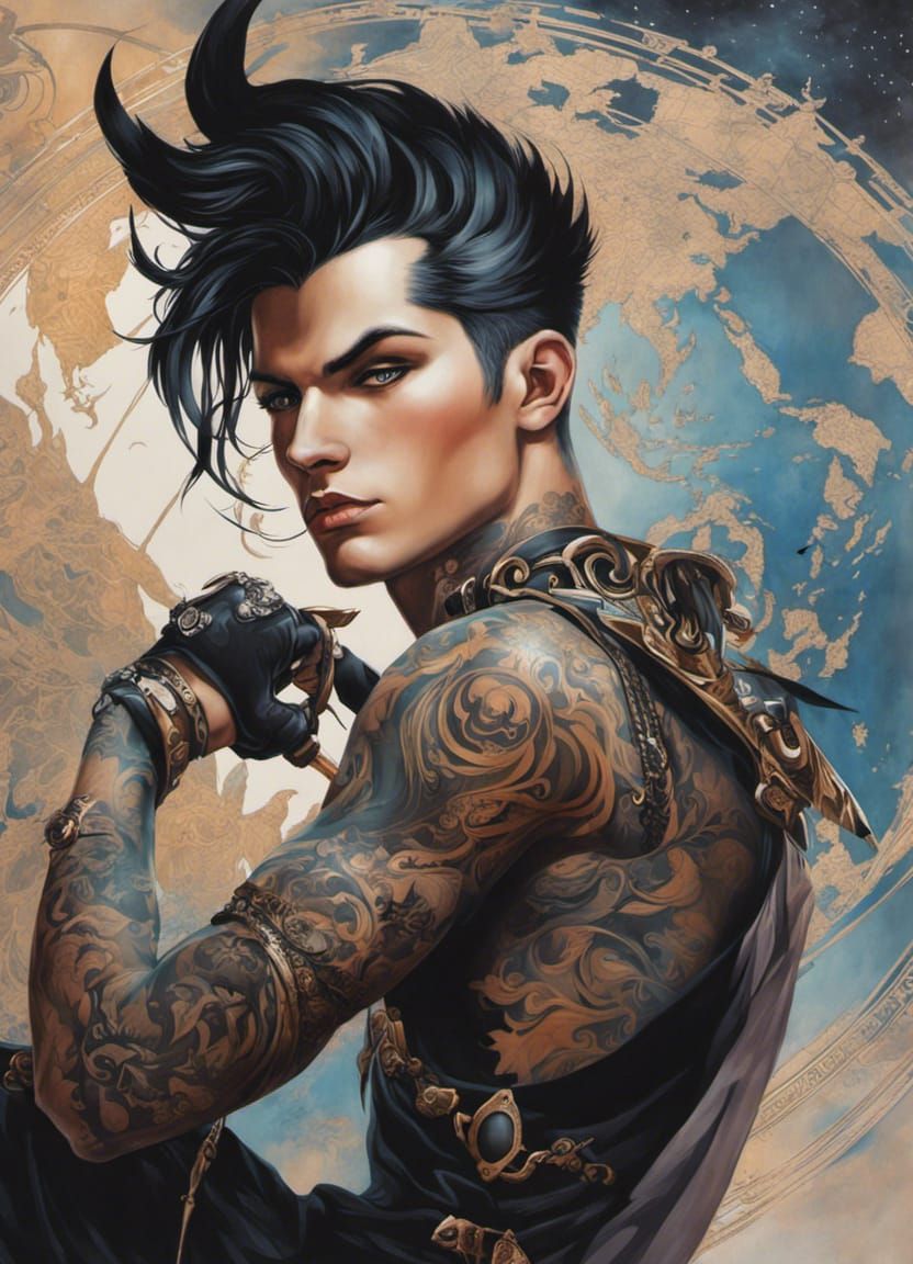 Gothic Emo Male in Dark Acrylic Art