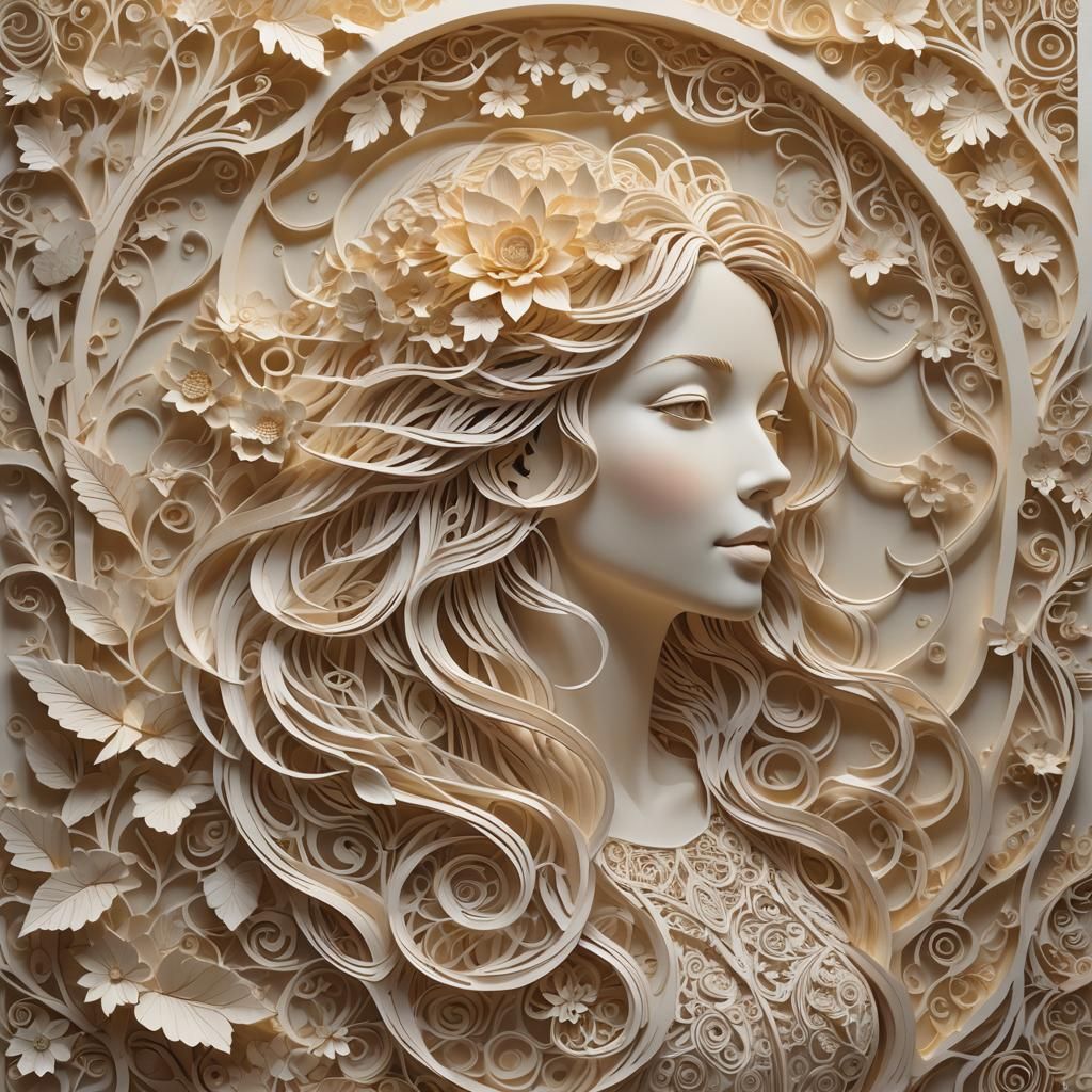 Enchanting Paper Sculpture with Intricate Linework and Flora...
