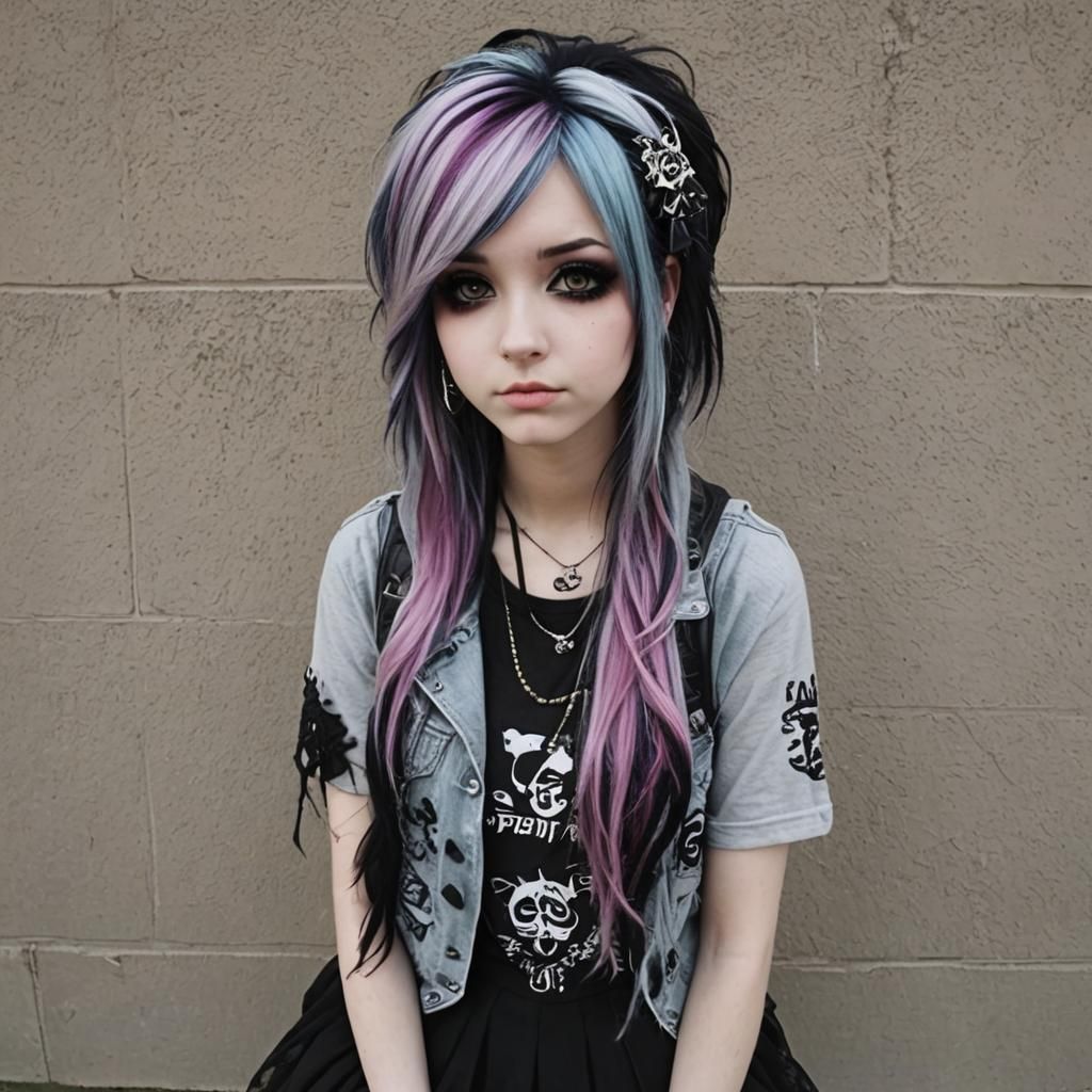 Ethereal Emo Scene Girl in Gentle Hues