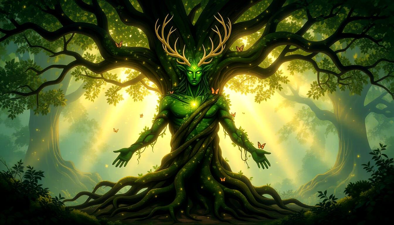 Majestic Forest Spirit Emerges From Ancient Oak Roots