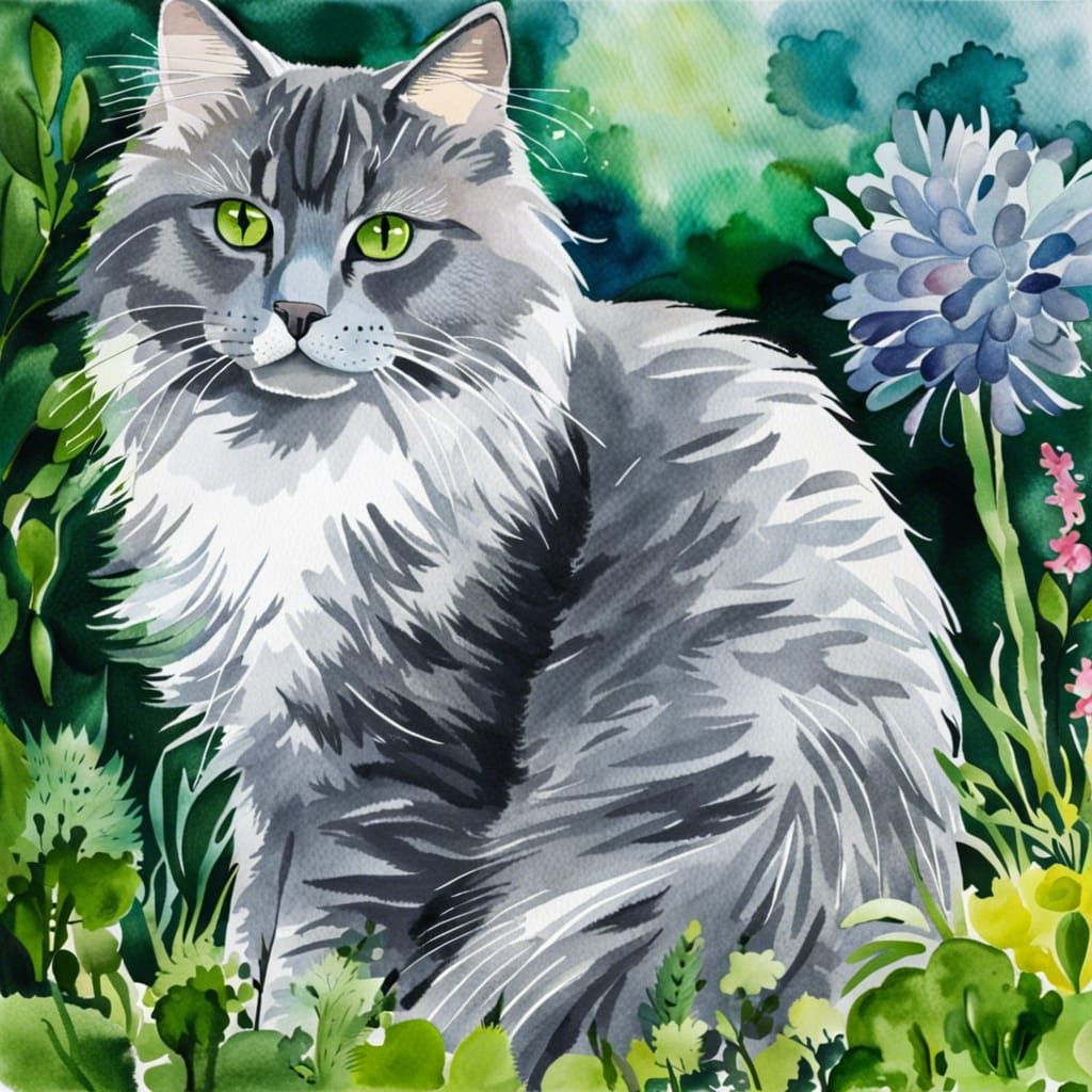 Russian Blue Siberian Cat with green eyes by Per.