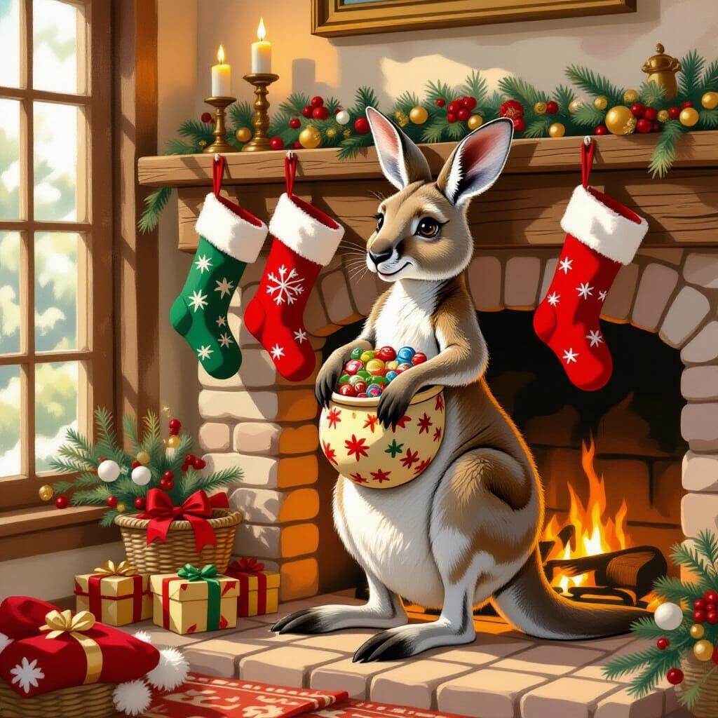 Kangaroo Hanging Stockings in Whimsical Anime Style