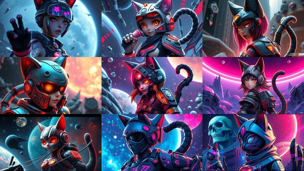 Cyberpunk Space Cat Goddess in Future Neon Scene