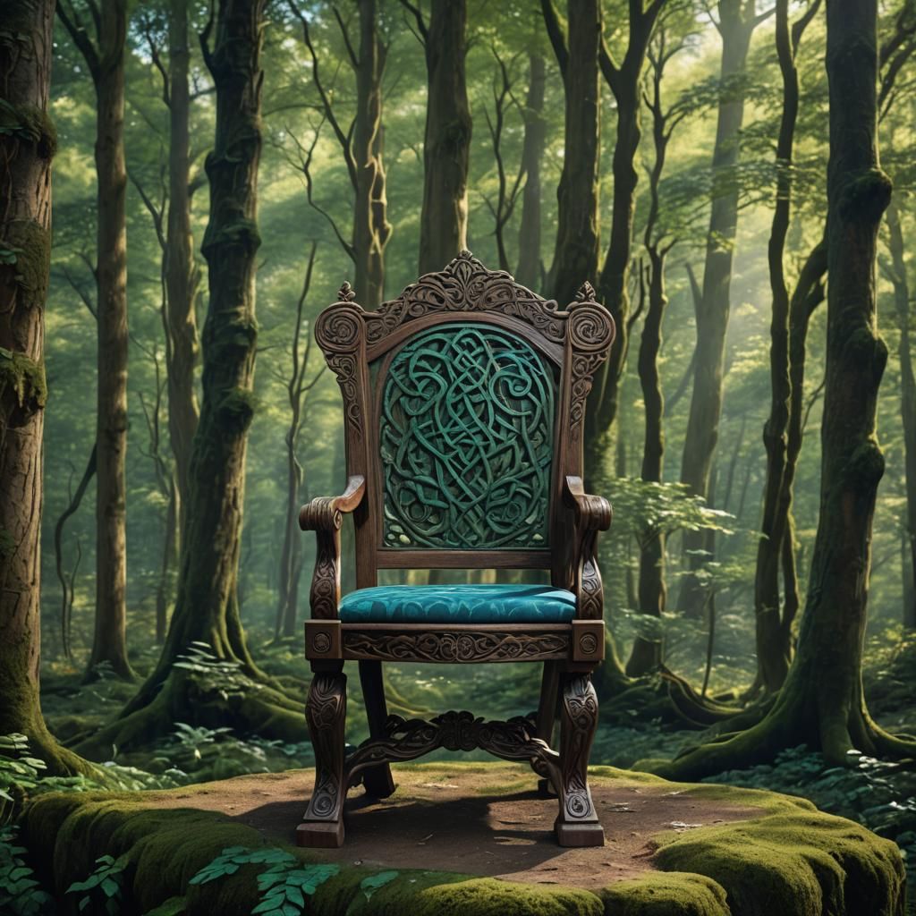 Ethereal Celtic Woodwork in a Mystical Forest