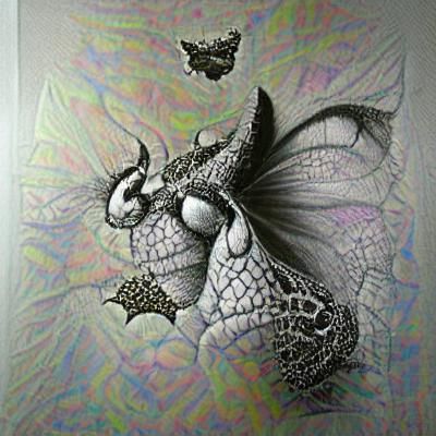 Surrealist Stipple Art Poster: Mysterious Butterfly Dragon