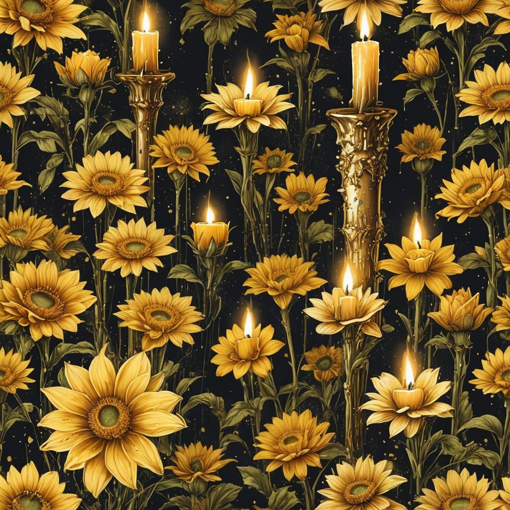 Golden Eternity Nightview in Pointillism Style