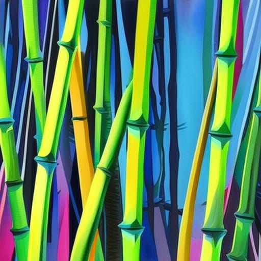 Ethereal Bamboo Forest in Vibrant Gouache