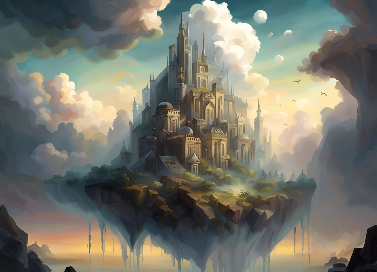 Floating city made of clouds by Caspar David Friedrich, Zdzislaw Beksinski, Justin Peters, Carr Clifton, Josan Gonzalez,...
