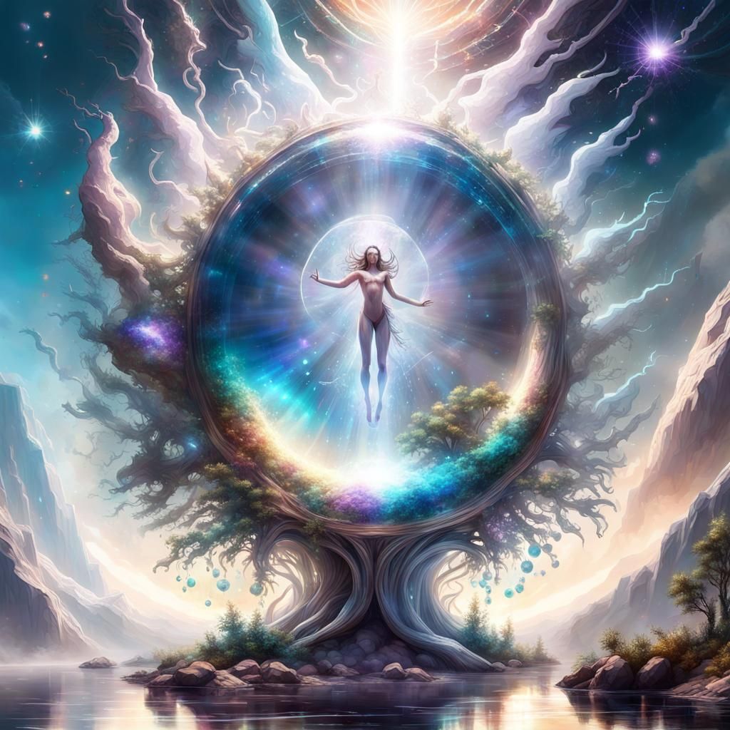 Surreal Cosmic Being Radiates Hope Beyond a Shattered Horizo...