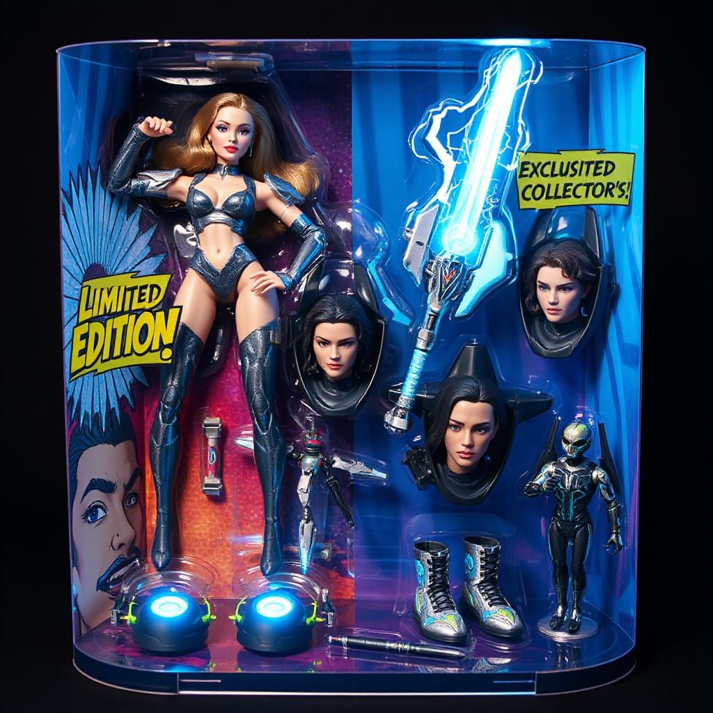 Futuristic Action Doll in Neon-Lit Box Art