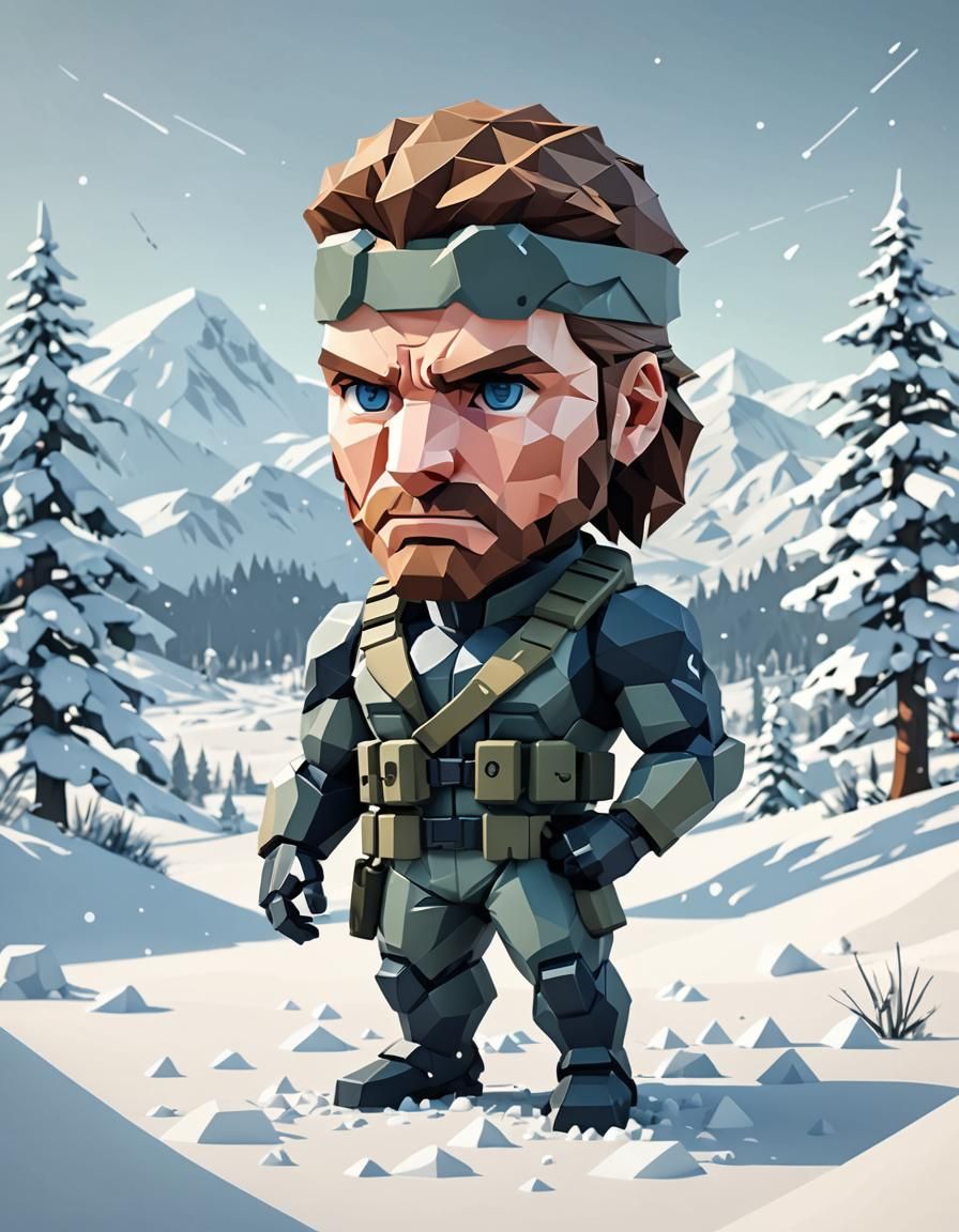 Solid Snake in Low Poly Winter Scene