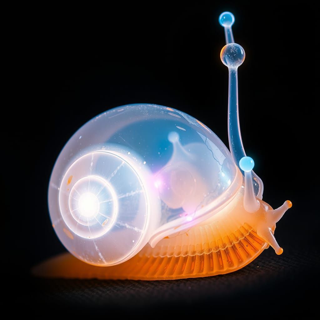 Glowing Crystal Snail in Bioluminescent Habitat