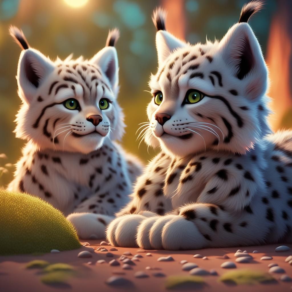 Cyberpunk-Inspired Canadian Lynx Kittens in a Vibrant Art De...
