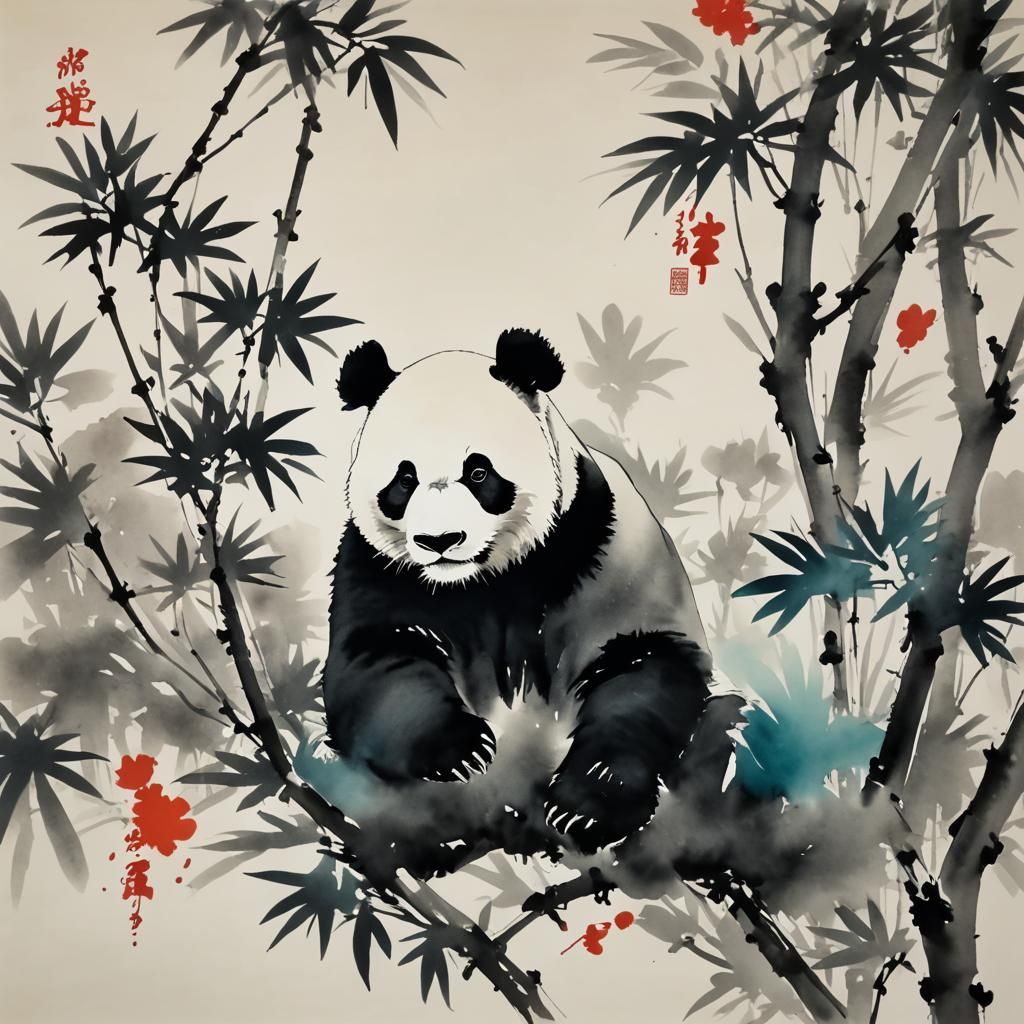 Serene Panda in Simple Chinese Ink