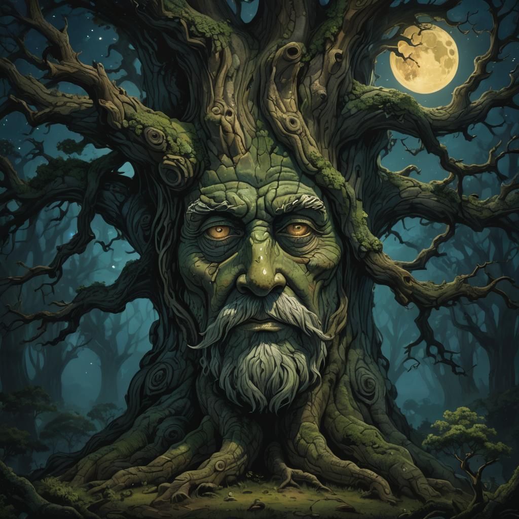 Majestic Ancient Oak in Whimsical Twilight Forest