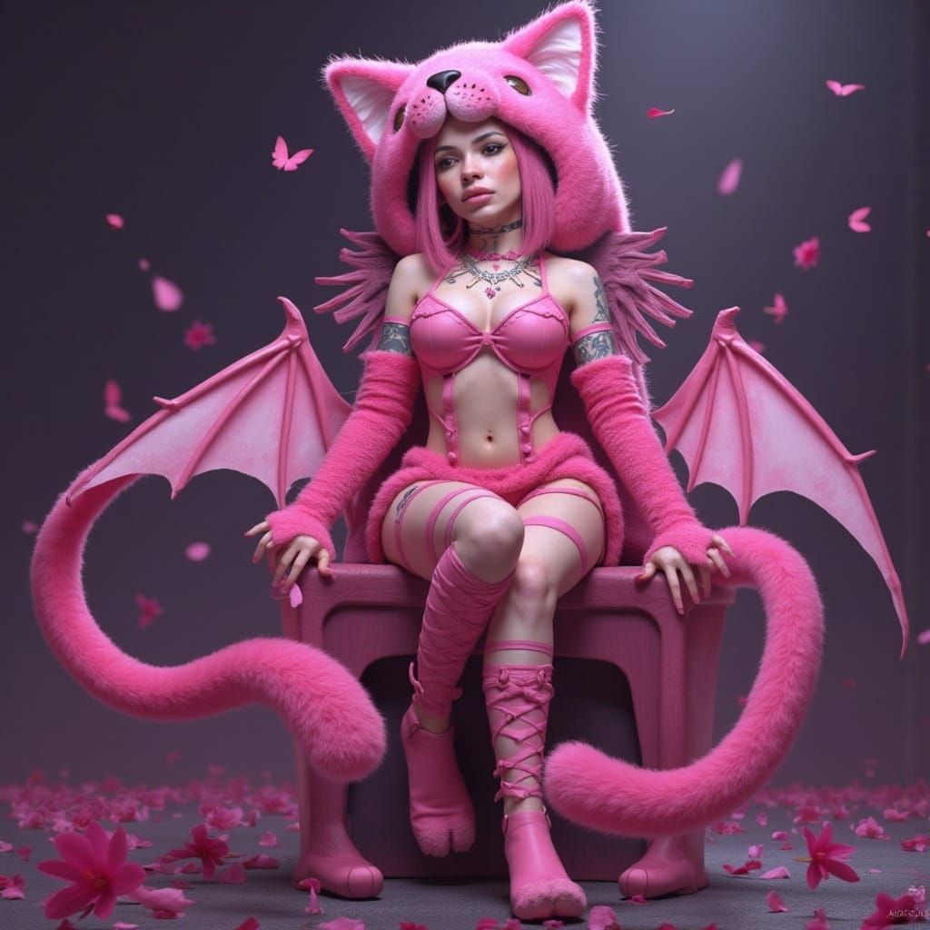 Cute Cat Girl in Vibrant Pink Fur