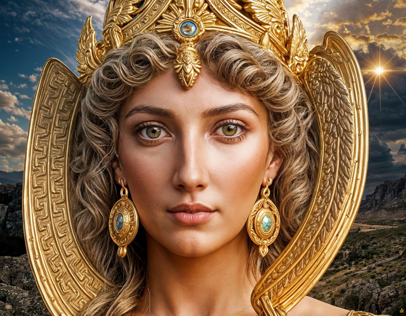 Athena, Radiant Greek Goddess in Golden Light